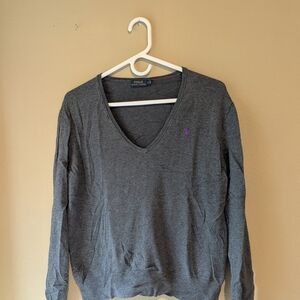 Polo by Ralph Lauren Gray V-Neck Sweater Classic Knit